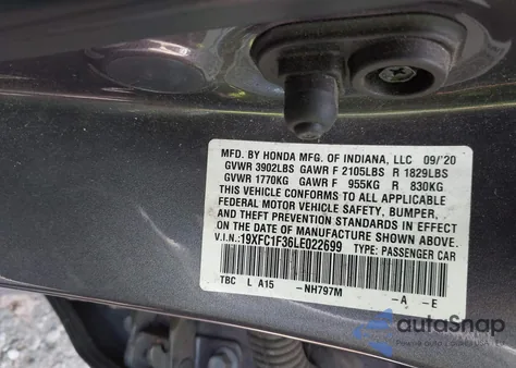 2020 Honda Civic Ex from USA, damaged, VIN 19XFC1F36LE022699